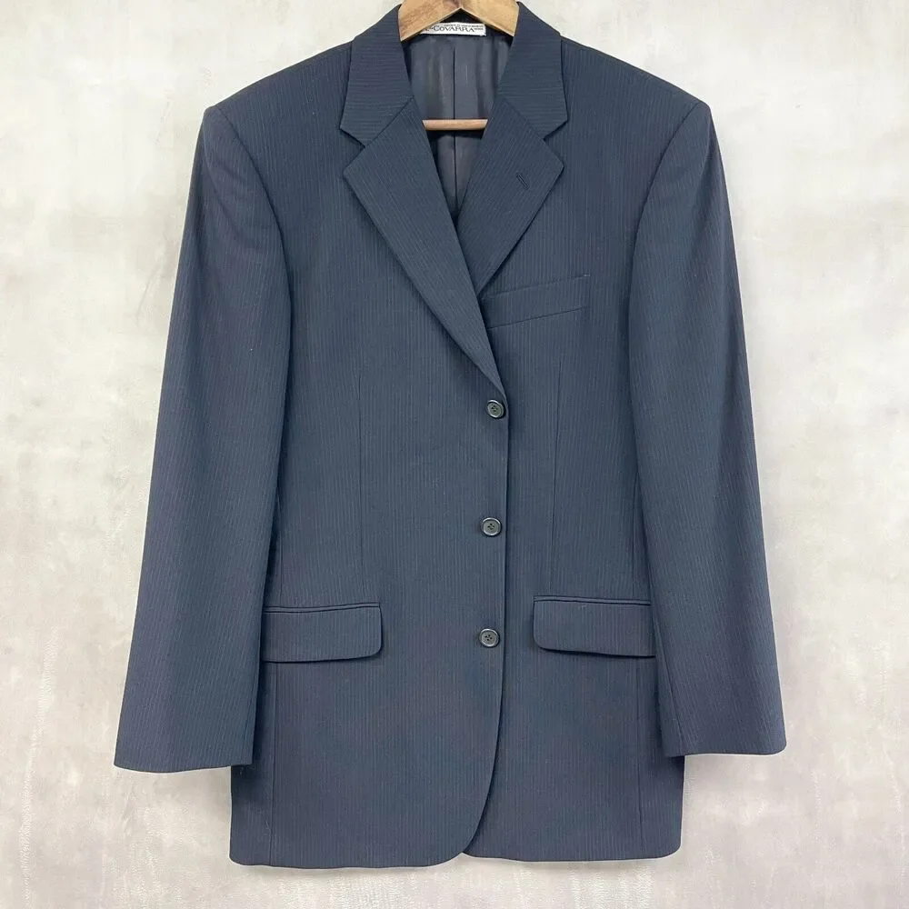 Emanuel Ungaro Blazer Suit Jacket Mens 38R Navy Pinstripe Wool Covarra Classic